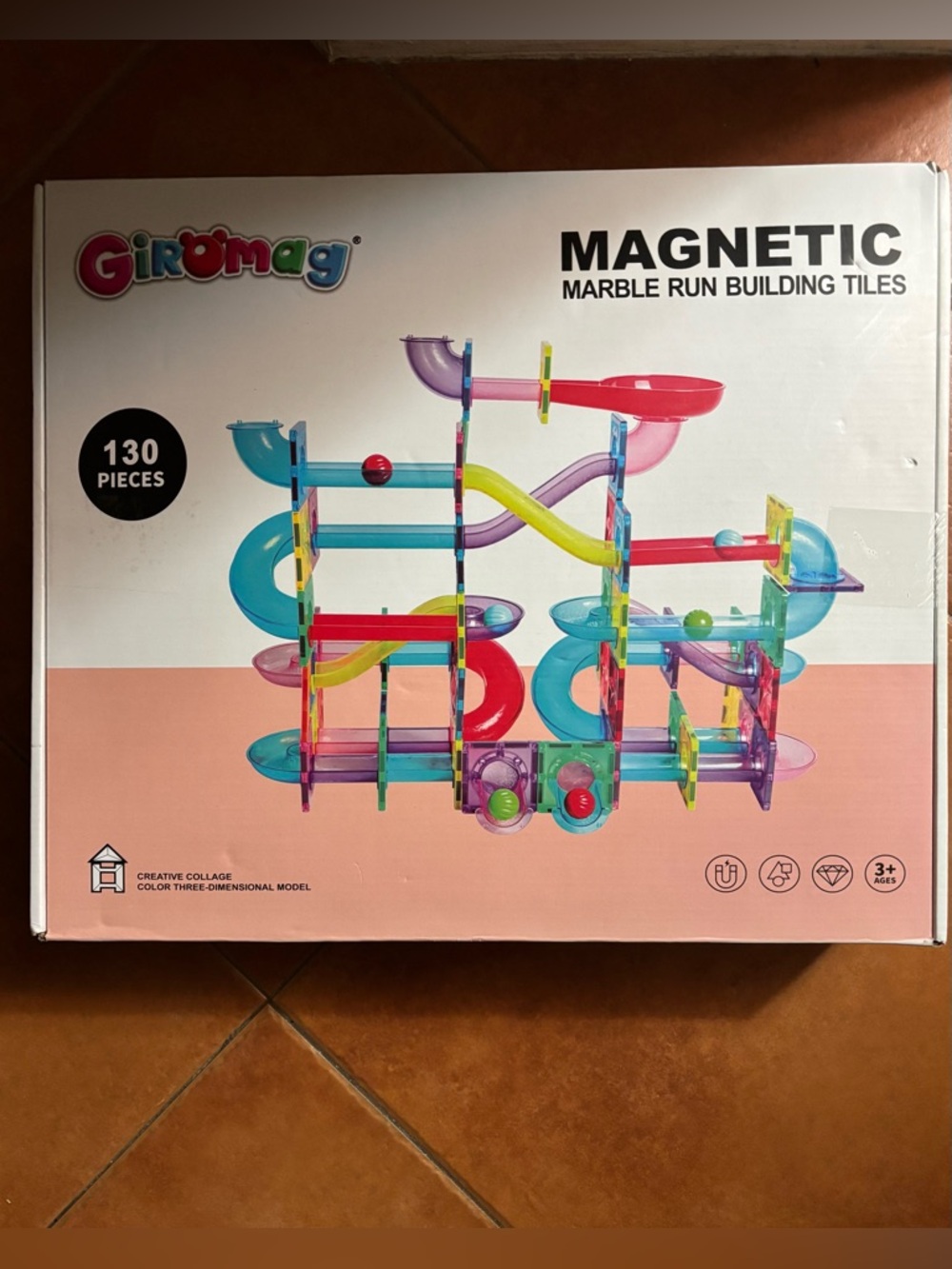 Kids STEM magnetic marble run building tiles 130 pieces. Color 3 dimensional NEW